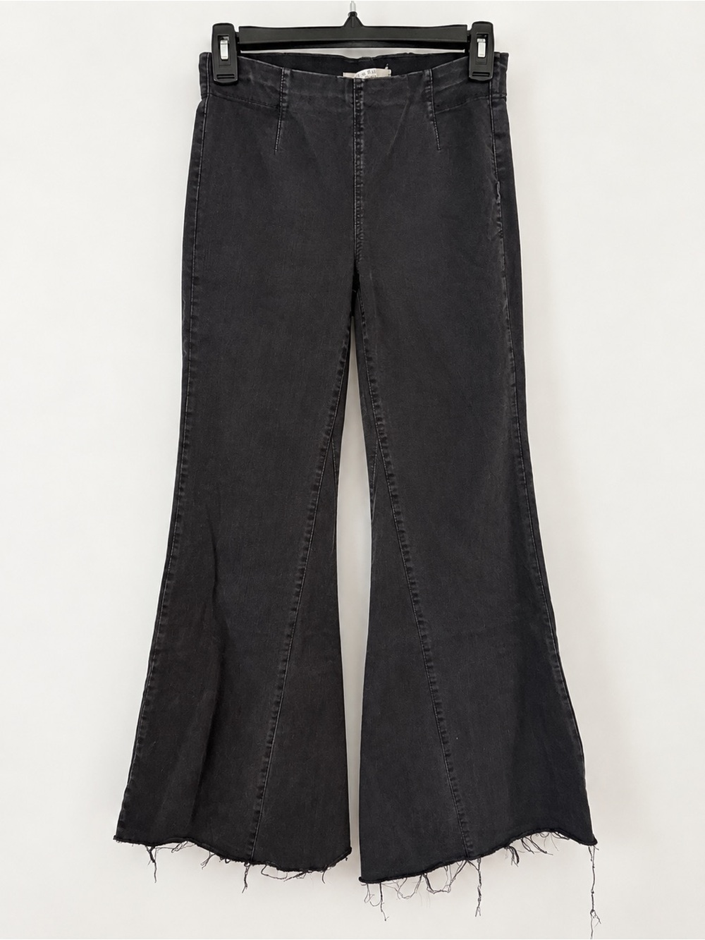 Free People Black Extreme Flare Jeans Raw Hem